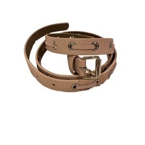 Talbots Blush Pink Leather Grommet Whipstitch Belt Gold Buckle Women Lg CN72 NWT